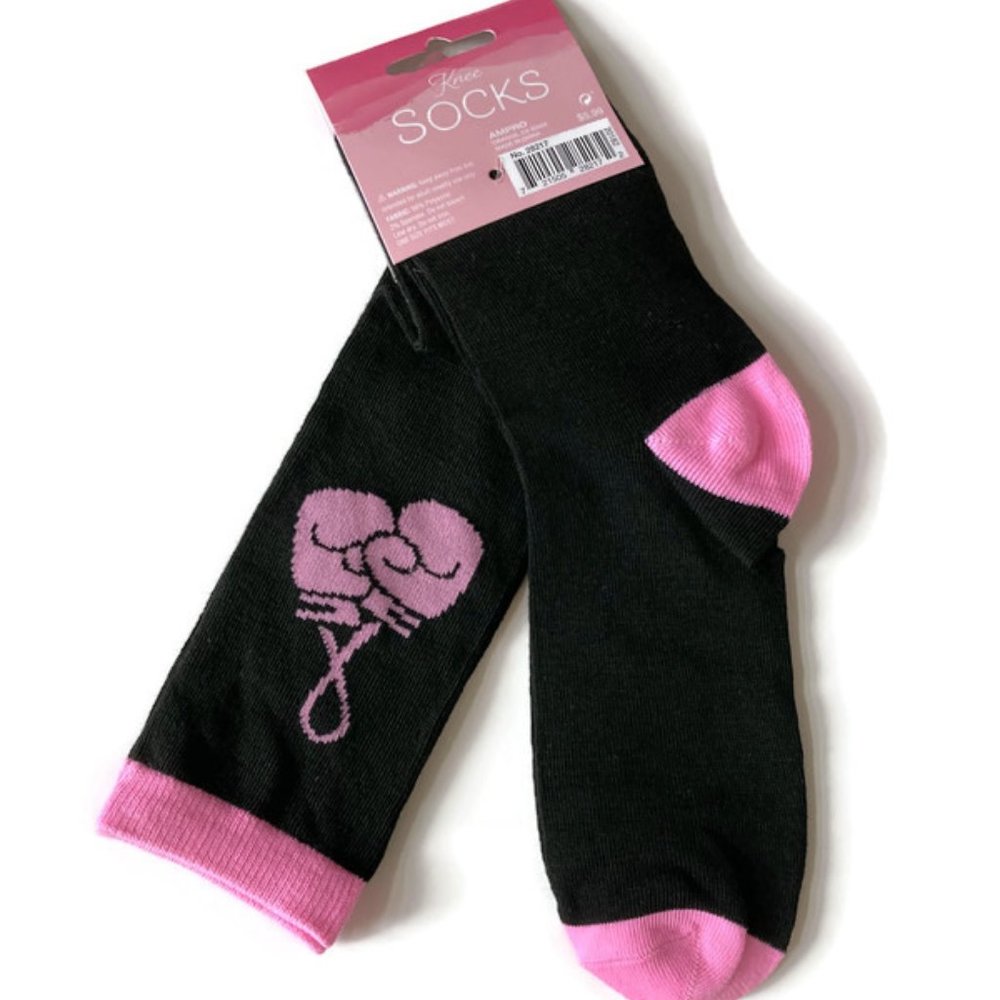 ampro breast cancer awareness knee socks black pink boxing gloves 1 pair OSFM